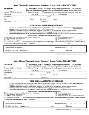 Student Name/Address/Residency Change Petition