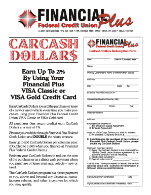 CarCash Dollars Redemption Form