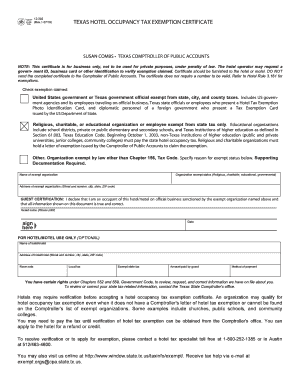 Texas Hotel Occupancy Tax Exemption Certificate