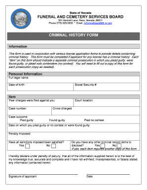 Nevada Criminal History Form