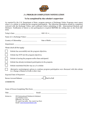 J-1 Program Completion Notification