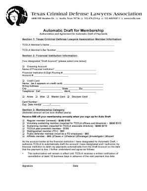 Texas Criminal Defense Lawyers Association Membership Auto Draft Agreement