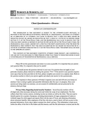 Client Questionnaire—Divorce