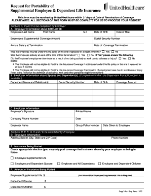 Request for Portability of Supplemental Employee & Dependent Life Insurance