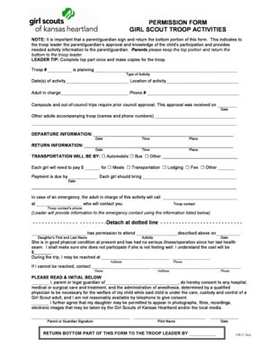Girl Scout Troop Activity Permission Form