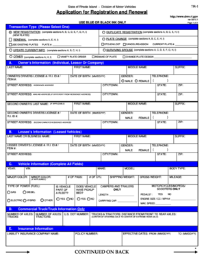 Rhode Island TR-1 Vehicle Registration Form