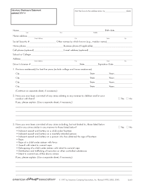 Voluntary Disclosure Statement for Camp Staff