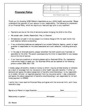 UCSD Pediatric Associates Financial Policy Agreement