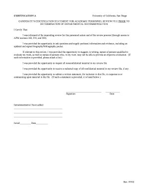 Academic Personnel Review Certification