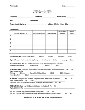 UCSD Pediatrics Travel Clinic Pre-Travel Consultation Form - pediatrics ucsd