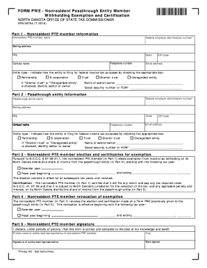 North Dakota Nonresident PTE Member Withholding Exemption