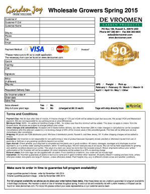 Wholesale Growers Order Form