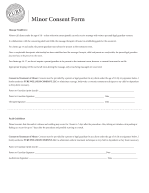 Minor Consent Form for Massage and Facial Treatments