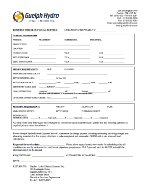 REQUEST FOR ELECTRICAL SERVICE - guelphhydrocom