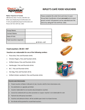 Ripley's Aquarium Food Voucher Order Form