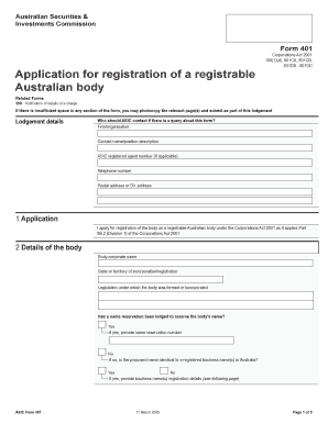 ASIC Form 401 Application for Registration of a Registrable Australian Body