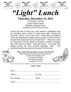 Light Lunch 2012 Registration Form - corpuschristilansdaleorg