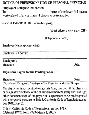 California Predesignation of Personal Physician Form