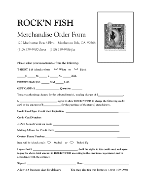 Rock'n Fish Merchandise Order Form