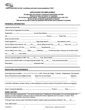 Waste Services Employment Application