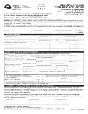 BC Medical Services Plan Enrolment Application
