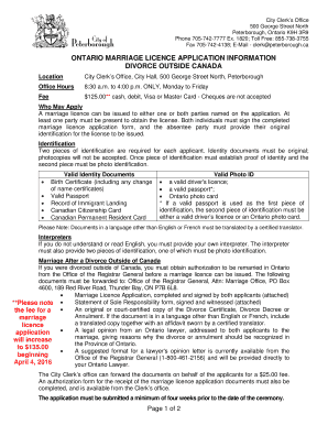 Ontario Marriage Licence Application