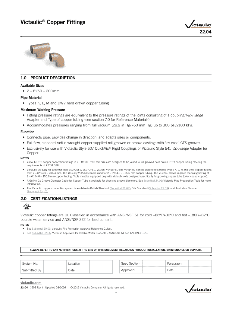 Fillable Online Victaulic Copper Fittings Fax Email Print pdfFiller