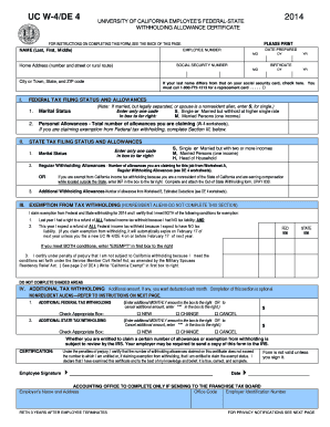 UC W-4/DE 4 2014 Form