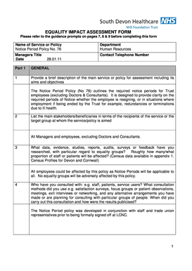 Equality Impact Assessment Form - Notice Period Policy (HR Policy No 76)