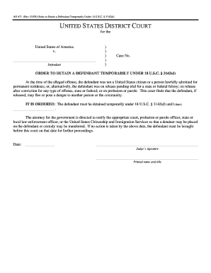 Order to Detain a Defendant Temporarily