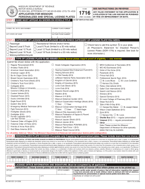 Missouri Personalized License Plate Application