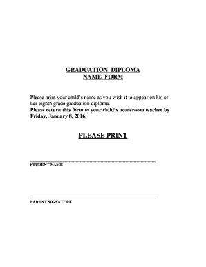 Eighth Grade Graduation Diploma Name Form