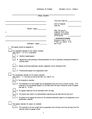 Ohio Trial Court Docketing Statement