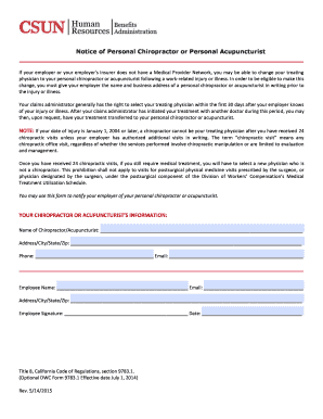 California Notice of Personal Chiropractor or Acupuncturist