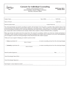 MCPS Form 339-1 Consent for Individual Counseling