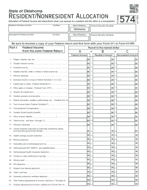 Oklahoma Resident Nonresident Allocation Form 574
