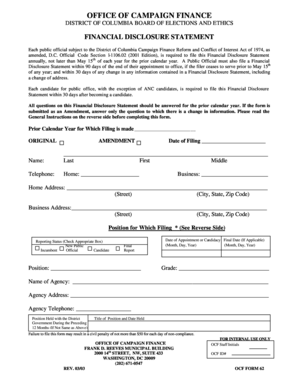 District of Columbia Financial Disclosure Statement
