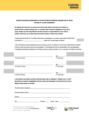 Parent Guardian Permission Waiver Form for Minors