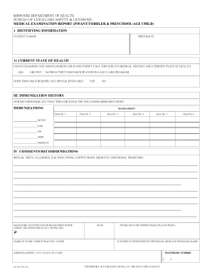 Missouri Medical Examination Report for Daycare