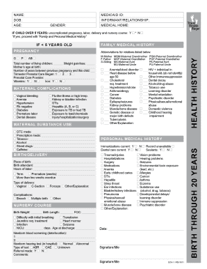 Medicaid Health History Form