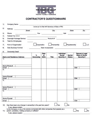 Contractor's Questionnaire