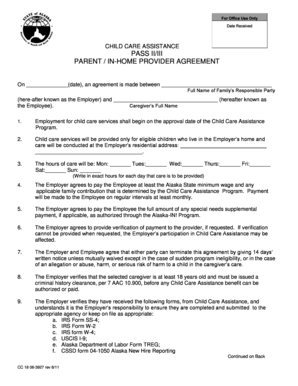 Alaska Child Care Assistance Parent Provider Agreement