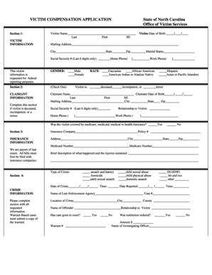 North Carolina Victim Compensation Application