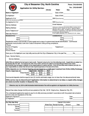 Bessemer City Utility Service Application
