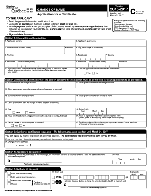 Quebec Change of Name Application Form