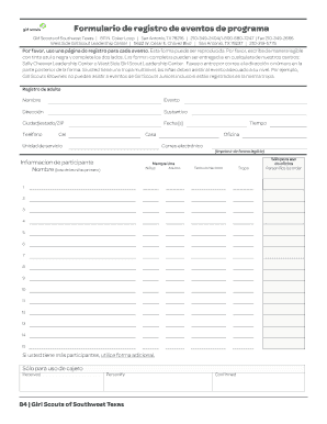 Formulario de registro de eventos de programa
