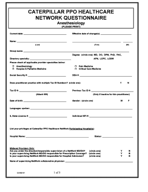 Caterpillar PPO Healthcare Network Questionnaire