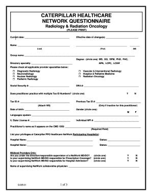 Caterpillar Healthcare Network Questionnaire