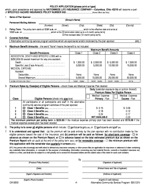 Policy Application for Specified Hazard Insurance