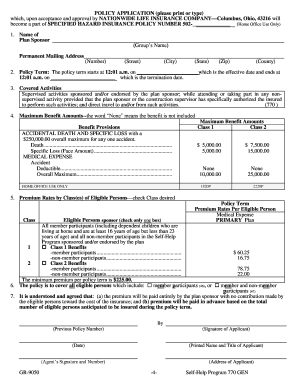 Specified Hazard Insurance Policy Application